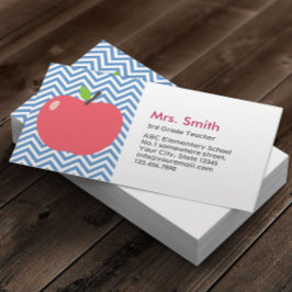 Leraar Cute Apple Modern Blue Chevron Stripes Visitekaartje