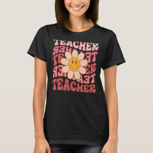 Leraar Daisy Flowers Retro Groovy 70s Valentijnse T-shirt