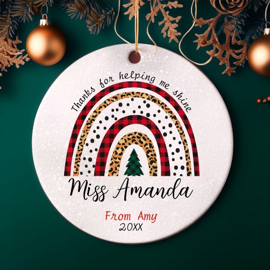 Leraar dank u Kerstmis regenboog Keramisch Ornament