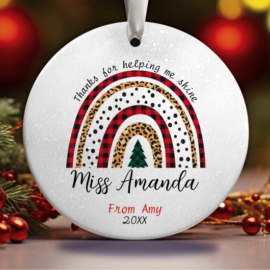 Leraar dank u Kerstmis regenboog Keramisch Ornament