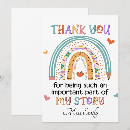 Leraar Dank u Quote Dank u kaart (Voorkant / Achterkant)