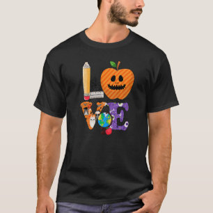 Leraar der liefde Apple Scary Face Teacher Hallowe T-shirt