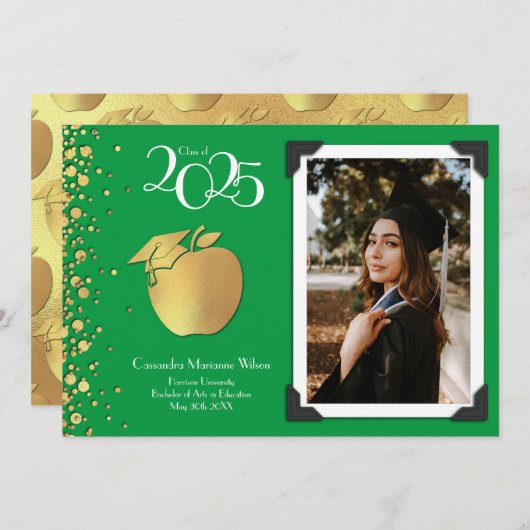 Leraar Education Gold Afstuderen Green Kaart (Voorkant / Achterkant)