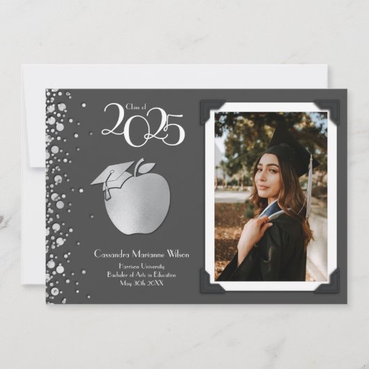 Leraar Education Silver Afstuderen Grey Kaart (Voorkant)