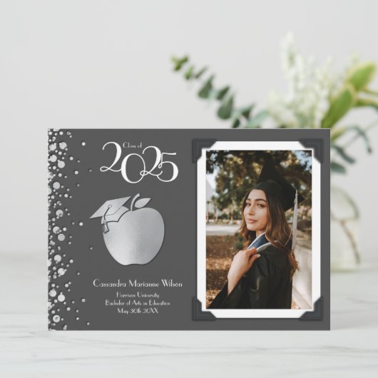 Leraar Education Silver Afstuderen Grey Kaart (Staand voorkant)