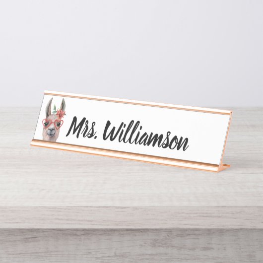 Leraar Educator Professional Cute Llama Bureau Naambordje (Voorkant)