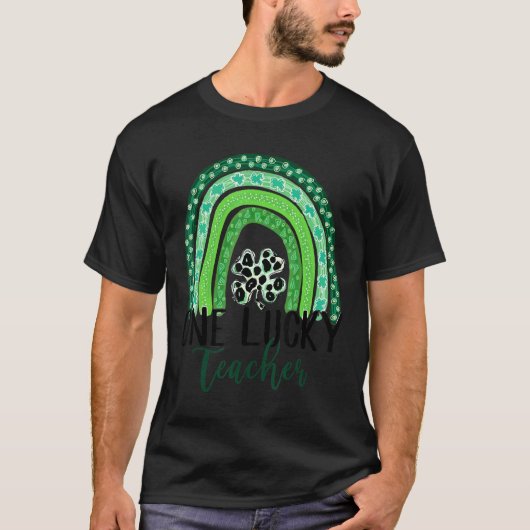 Leraar één Lucky Green Leaf C Rainbow St Patricks T-shirt (Voorkant)