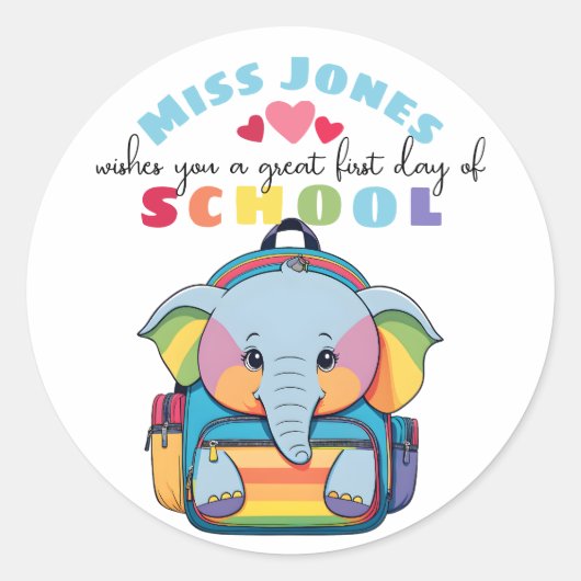 leraar eerste dag van de termijn klas welkom olifa ronde sticker (Voorkant)