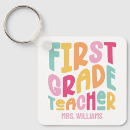 Leraar Eerste Klas Kleurrijke Typografie Sleutelhanger