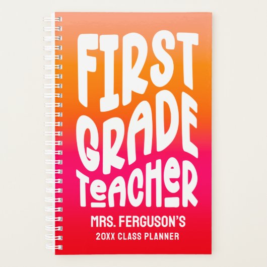 Leraar Eerste Klas Oranje Rode Ombre Klas Planner (Voorkant)