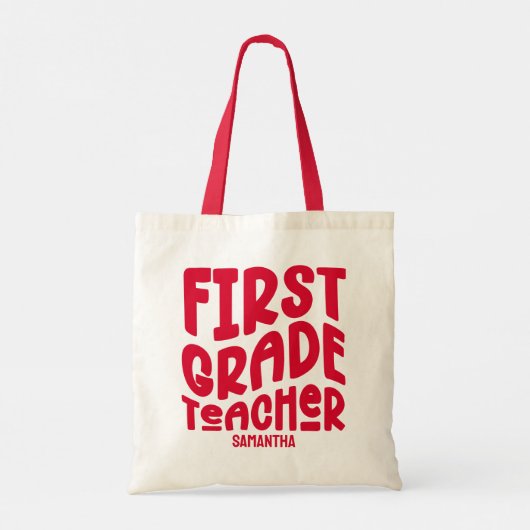 Leraar Eerste Klas Rode Tekst Ontwerp Tote Bag (Achterkant)