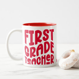 Leraar Eerste Klas Rood Tekst Tweekleurige Koffiemok