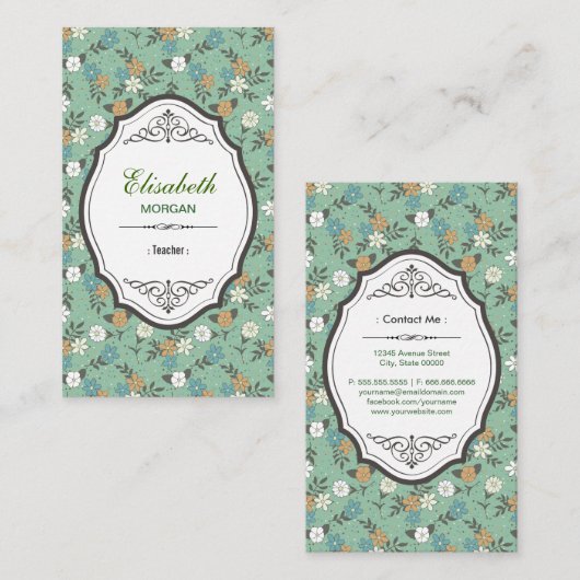 Leraar - Elegant  Floral Visitekaartje (Voorkant / Achterkant)