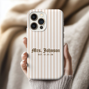 Leraar Elegante Beige Streep Bruids Huwelijks Ca iPhone 15 Pro Max Case