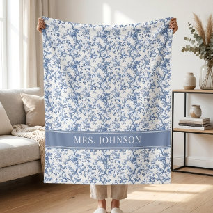 Leraar   Elegante Chinoiserie Blauwe Bloemige Brui Fleece Deken
