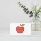 Leraar elegante rode appel met citaat gouden scrip visitekaartje (Staand voorkant)