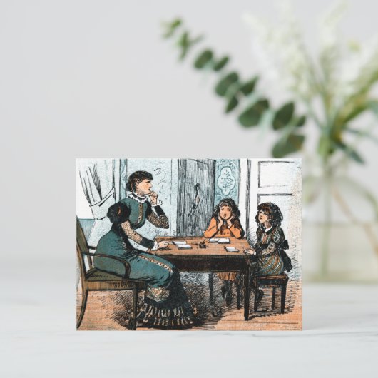 Leraar en studenten.  Briefkaarten (Staand voorkant)