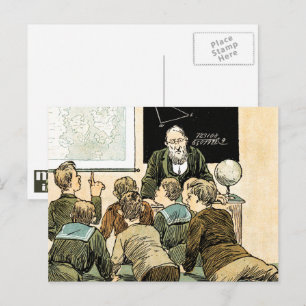 Leraar en studenten.  kunst briefkaart