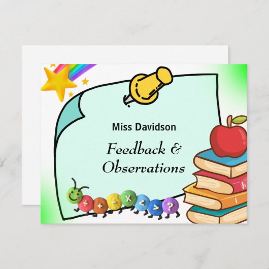  leraar Feedback Commentaar op Student Notitiekaartje (Voorkant / Achterkant)