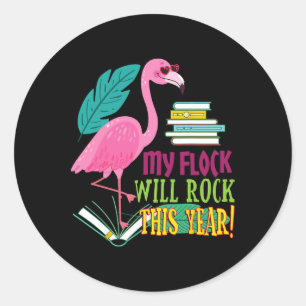 Leraar Flamingo My Flock zal de eerste schooldag r Ronde Sticker