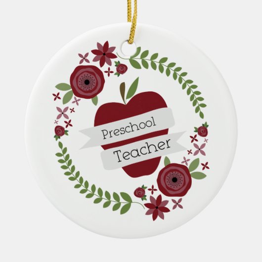 Leraar Floral Wreath Red Apple Keramisch Ornament (Voorkant)