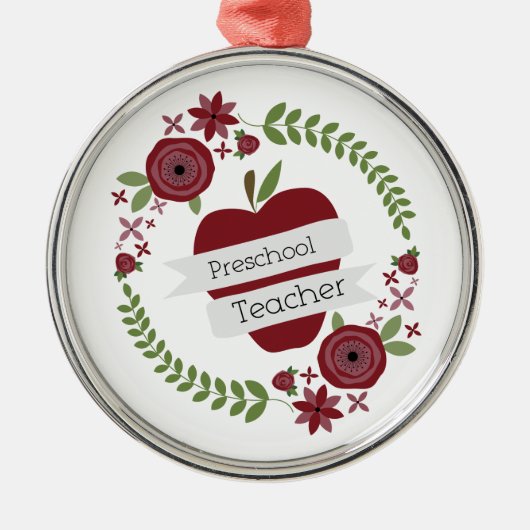Leraar Floral Wreath Red Apple Metalen Ornament (Voorkant)
