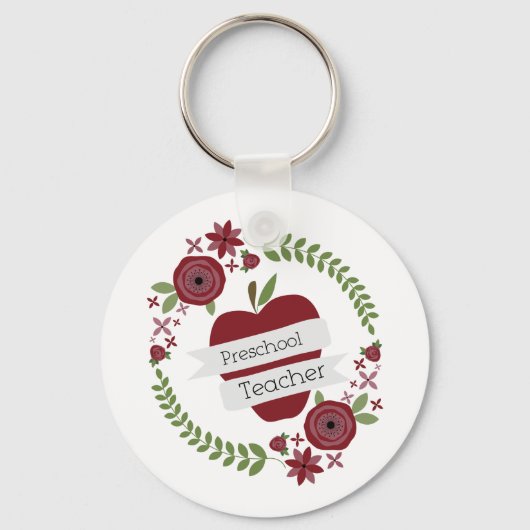 Leraar Floral Wreath Red Apple Sleutelhanger (Voorkant)