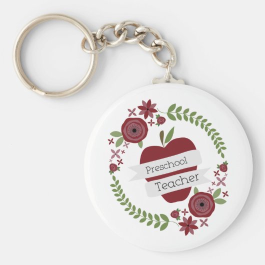 Leraar Floral Wreath Red Apple Sleutelhanger (Voorkant)