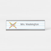 Leraar Floral Yellow Pencils notebookstripes Bureau Naambordje (Voorkant)