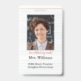 Leraar Foto ID Badge klaslokaal, ik zonder masker