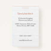 Leraar Foto ID Badge klaslokaal, ik zonder masker (Achterkant)