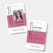 Leraar foto ID van een medewerker of student roze Badge (Voor- en achterkant)