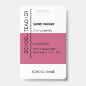 Leraar foto ID van een medewerker of student roze Badge (Achterkant)