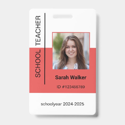 Leraar foto ID van een werknemer of student koraal Badge (Voorzijde)