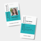 Leraar foto ID van werknemer of student turquoise Badge (Voor- en achterkant)