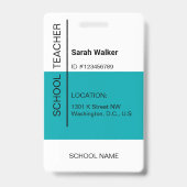 Leraar foto ID van werknemer of student turquoise Badge (Achterkant)