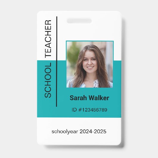 Leraar foto ID van werknemer of student turquoise Badge (Voorzijde)
