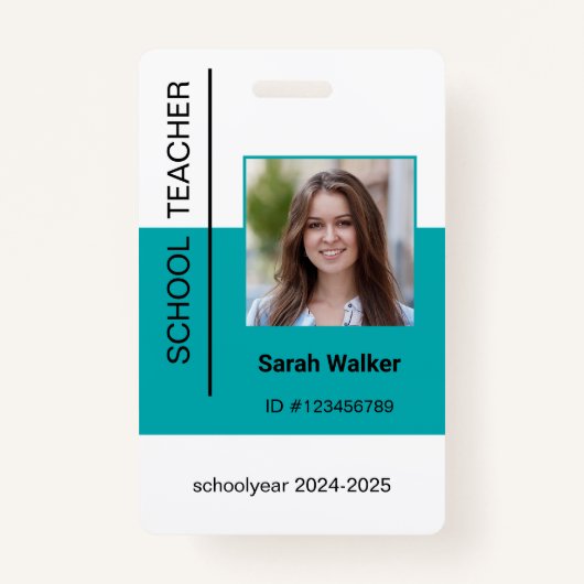Leraar foto ID van werknemer of student turquoise Badge (Voorkant)