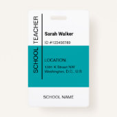 Leraar foto ID van werknemer of student turquoise Badge (Achterkant)