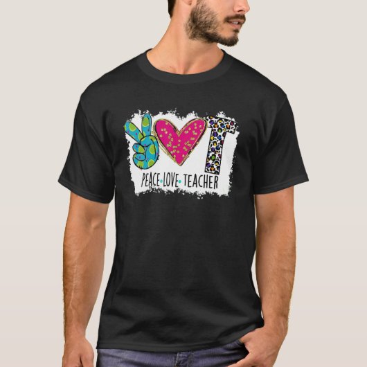 Leraar Fun Peace Love Teacher Colorful Leopard T-shirt (Voorkant)