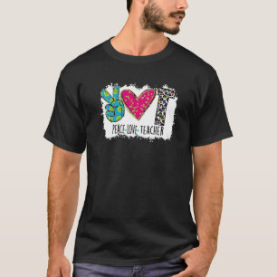 Leraar Fun Peace Love Teacher Colorful Leopard T-shirt