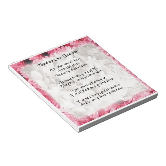 Leraar gedicht - Roze Floral edge Design Notitieblok (Schuin)