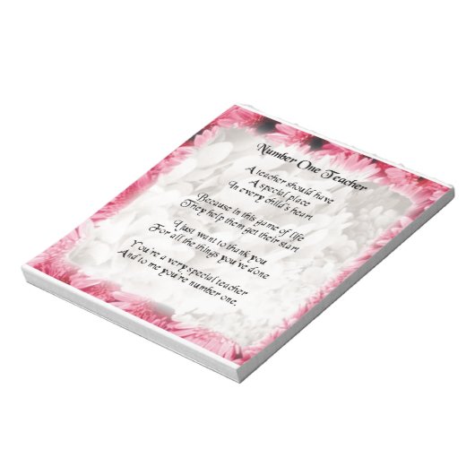 Leraar gedicht - Roze Floral edge Design Notitieblok (Linkerzijde)