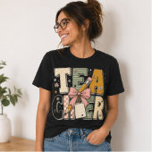 Leraar Gemengd Patroon Vette Letters Potlood Roze T-shirt