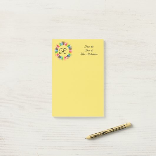 Leraar Gepersonaliseerd kleurenpotlood Monogram 4x Post-it® Notes (Op bureau)