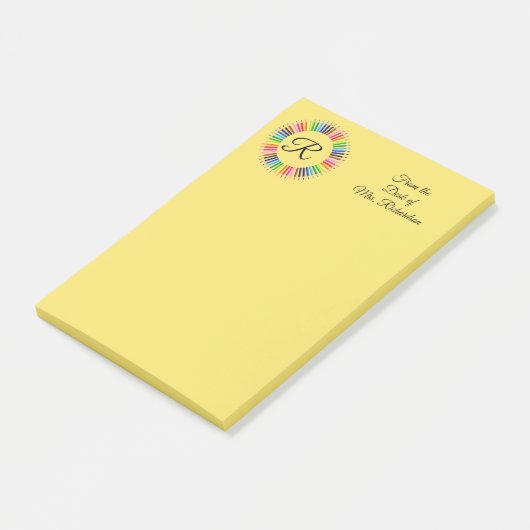 Leraar Gepersonaliseerd kleurenpotlood Monogram 4x Post-it® Notes (Schuin)
