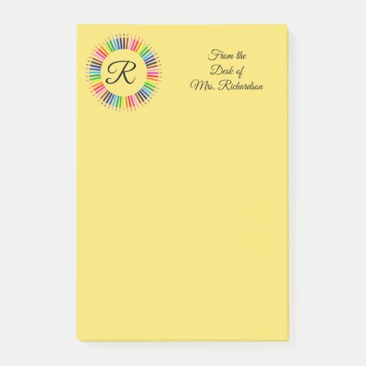 Leraar Gepersonaliseerd kleurenpotlood Monogram 4x Post-it® Notes (Voorkant)