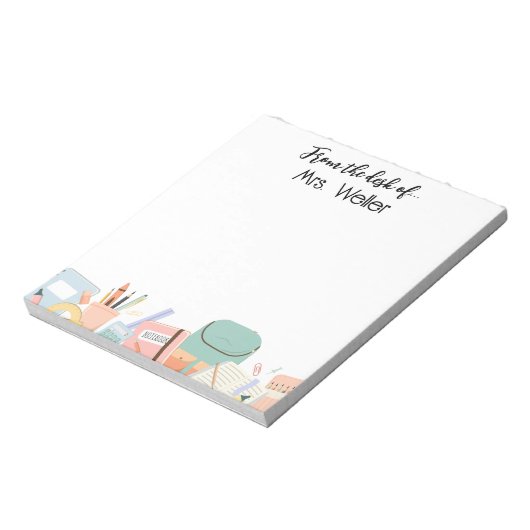 Leraar gepersonaliseerd terug naar school kleurpot notitieblok (Linkerzijde)