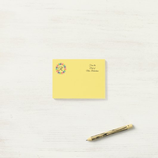 Leraar Gepersonaliseerde Kleur Potlood Monogram 4x Post-it® Notes (Op bureau)