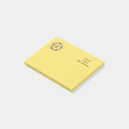 Leraar Gepersonaliseerde Kleur Potlood Monogram 4x Post-it® Notes (Schuin)